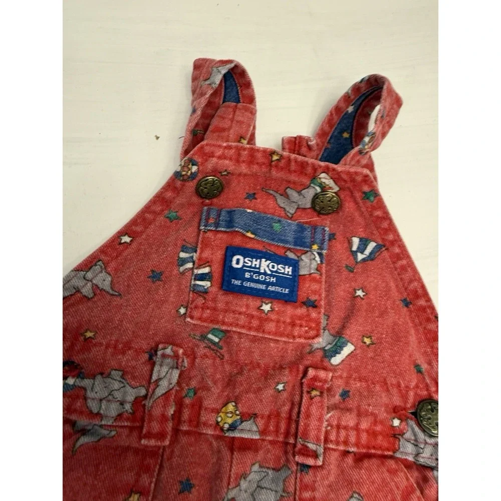Vintage OSHKOSH Vestbak Denim Overalls Elephants Circus 6/9 Month USA Union Made